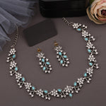 Thumbnail for Tehzeeb Creations Silver Pleated White Diamond With Sky Blue Beads Necklace Set - Distacart