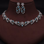 Thumbnail for Tehzeeb Creations Silver Pleated White Diamond With Sky Blue Beads Necklace Set - Distacart