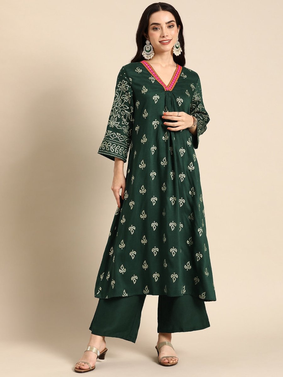 Anouk Geometric Printed Regular Thread Work Kurta with Palazzos - Distacart