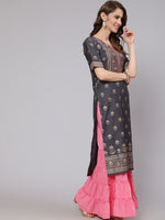 Thumbnail for Aks Ethnic Motifs Printed Straight Silk Kurta - Distacart