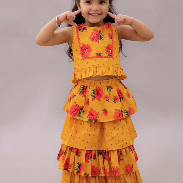 Lil Drama Genda Phool Mustard Choli and Lehanga Set For Girls