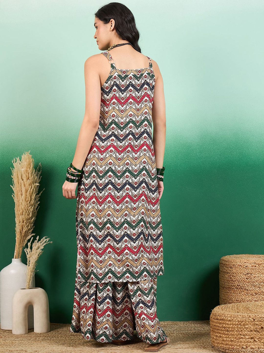 Sangria Printed Straight Kurta With Palazzo Set