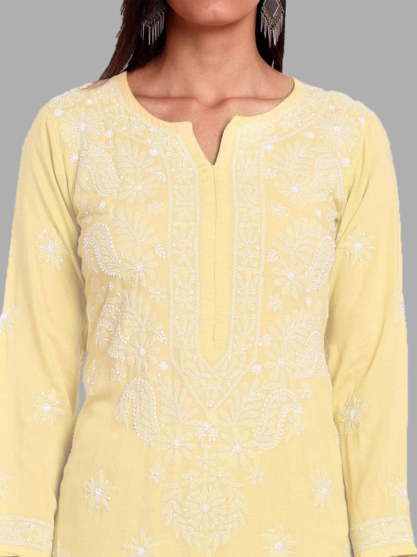 ADA Ethnic Motifs Embroidered Chikankari Straight Kurta with Palazzos - Distacart
