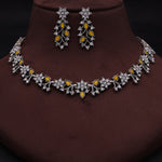 Thumbnail for Tehzeeb Creations Silver Pleated White Diamond With Yellow Beads Necklace Set - Distacart