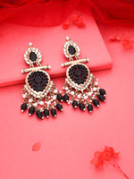 Thumbnail for Tehzeeb Creations Latest Black Colour Gold Polish Kundan & Pearl Studded Designer Drop Long Earrings For Women And Girls Green - Distacart