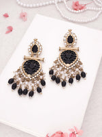 Thumbnail for Tehzeeb Creations Latest Black Colour Gold Polish Kundan & Pearl Studded Designer Drop Long Earrings For Women And Girls Green - Distacart
