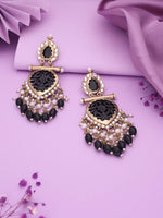 Thumbnail for Tehzeeb Creations Latest Black Colour Gold Polish Kundan & Pearl Studded Designer Drop Long Earrings For Women And Girls Green - Distacart