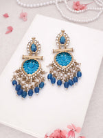 Thumbnail for Tehzeeb Creations Latest Blue Colour Gold Polish Kundan & Pearl Studded Designer Drop Long Earrings For Women And Girls Maroon - Distacart