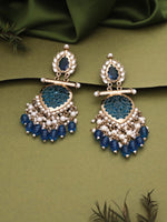 Thumbnail for Tehzeeb Creations Latest Blue Colour Gold Polish Kundan & Pearl Studded Designer Drop Long Earrings For Women And Girls Maroon - Distacart