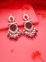 Thumbnail for Tehzeeb Creations Latest Rani Pink Gold Polish Kundan & Pearl Studded Designer Drop Long Earrings For Women And Girls Lavender - Distacart