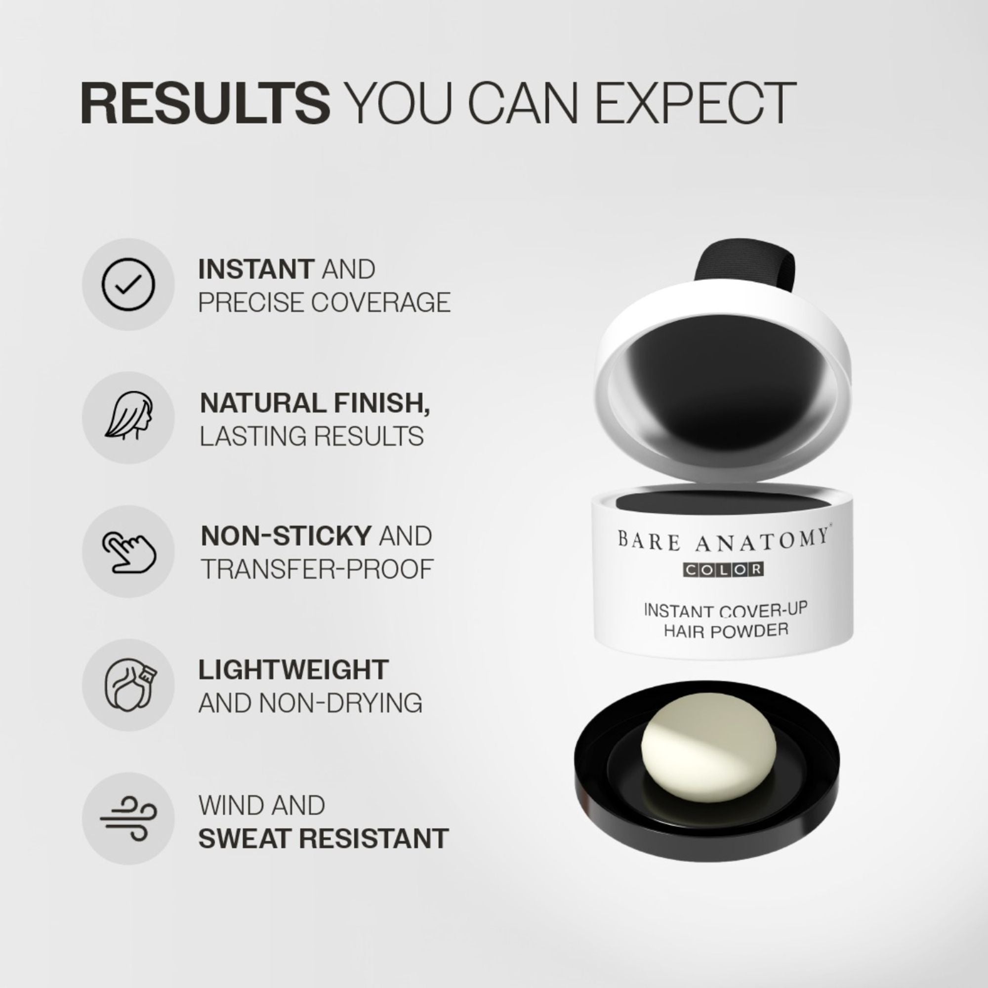 Bare Anatomy Cover-Up Hair Powder 100% Instant Grey Coverage Seamless Natural Finish - Black - Dista