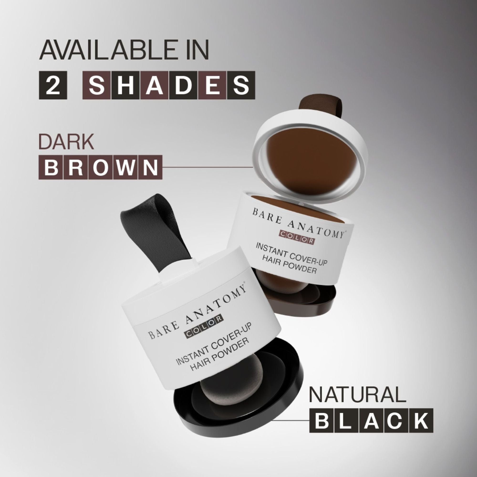 Bare Anatomy Cover-Up Hair Powder 100% Instant Grey Coverage Seamless Natural Finish - Black - Dista