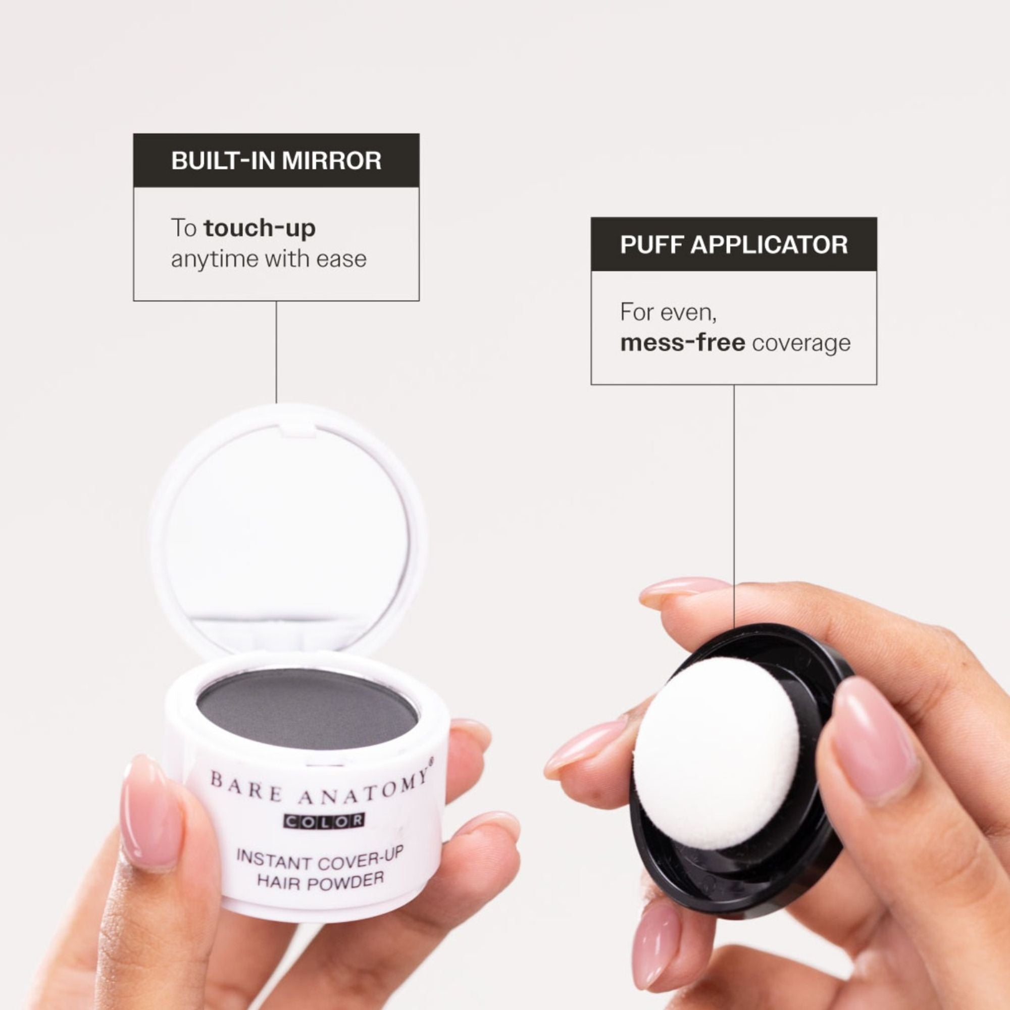 Bare Anatomy Cover-Up Hair Powder 100% Instant Grey Coverage Seamless Natural Finish - Black - Dista