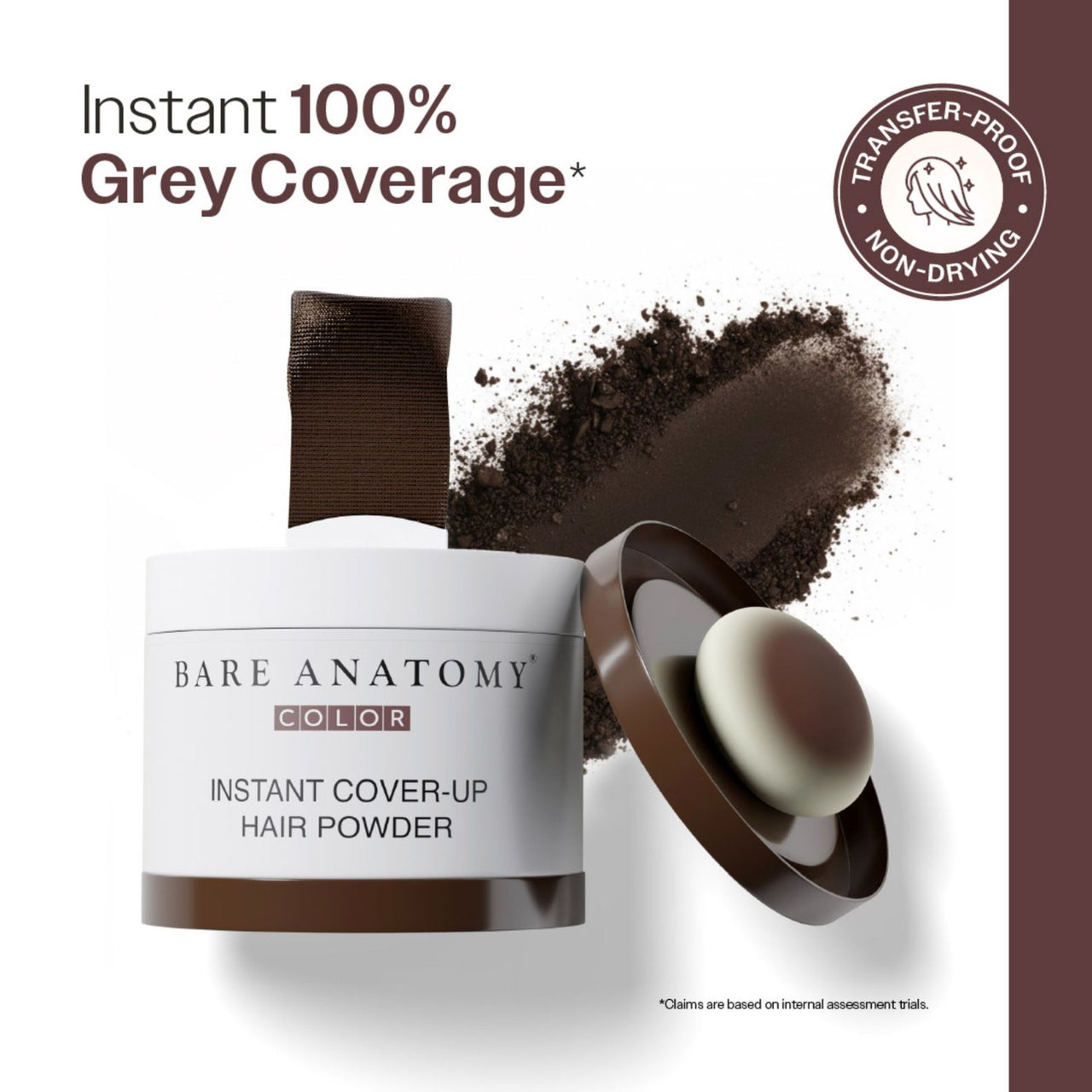 Bare Anatomy Cover-Up Hair Powder 100% Instant Grey Coverage Seamless Natural Finish - Brown