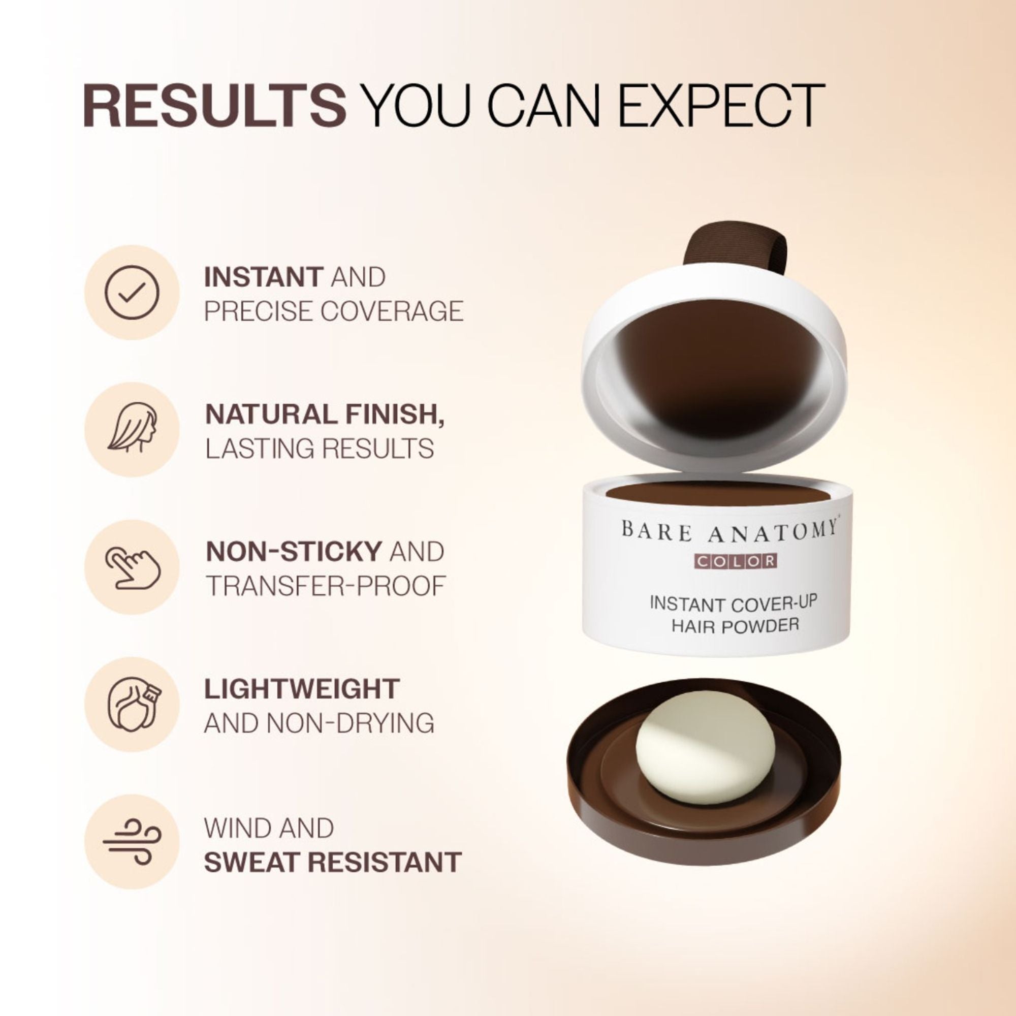 Bare Anatomy Cover-Up Hair Powder 100% Instant Grey Coverage Seamless Natural Finish - Brown - Dista