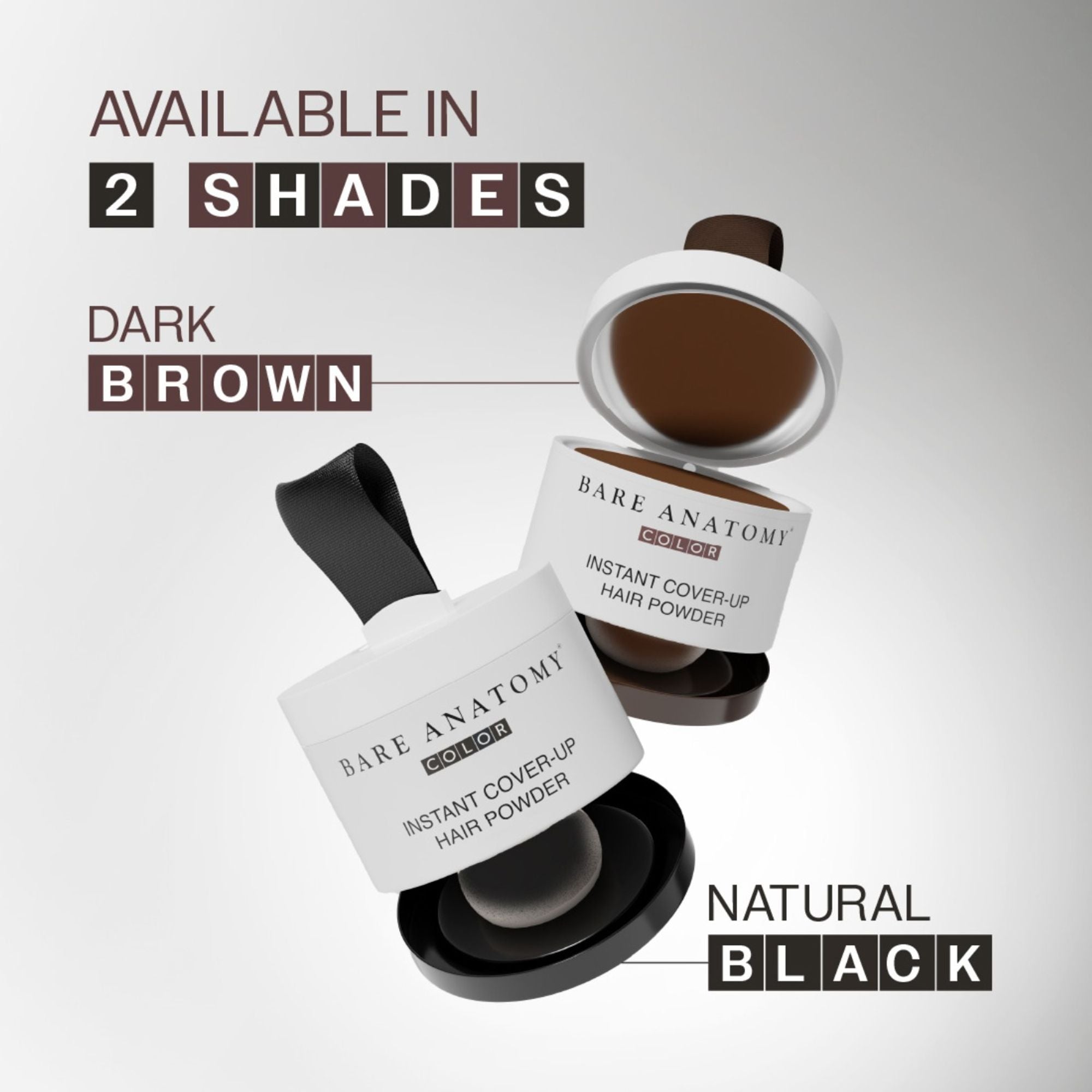 Bare Anatomy Cover-Up Hair Powder 100% Instant Grey Coverage Seamless Natural Finish - Brown - Dista