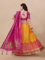 Thumbnail for Lorenvalley Fashion Yellow Brocade Fabric Lehenga & Unstitched Blouse With Dupatta - Distacart