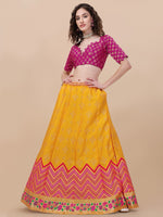 Thumbnail for Lorenvalley Fashion Yellow Brocade Fabric Lehenga & Unstitched Blouse With Dupatta - Distacart