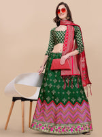 Thumbnail for Lorenvalley Fashion Green Brocade Fabric Lehenga & Unstitched Blouse With Dupatta - Distacart