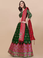 Thumbnail for Lorenvalley Fashion Green Brocade Fabric Lehenga & Unstitched Blouse With Dupatta - Distacart
