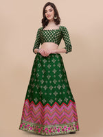 Thumbnail for Lorenvalley Fashion Green Brocade Fabric Lehenga & Unstitched Blouse With Dupatta - Distacart