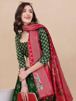Thumbnail for Lorenvalley Fashion Green Brocade Fabric Lehenga & Unstitched Blouse With Dupatta - Distacart