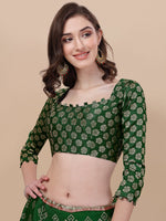 Thumbnail for Lorenvalley Fashion Green Brocade Fabric Lehenga & Unstitched Blouse With Dupatta - Distacart