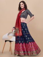 Thumbnail for Lorenvalley Fashion Blue Brocade Fabric Lehenga & Unstitched Blouse With Dupatta - Distacart