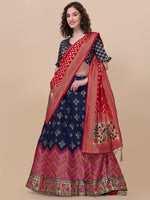 Thumbnail for Lorenvalley Fashion Blue Brocade Fabric Lehenga & Unstitched Blouse With Dupatta - Distacart