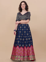 Thumbnail for Lorenvalley Fashion Blue Brocade Fabric Lehenga & Unstitched Blouse With Dupatta - Distacart