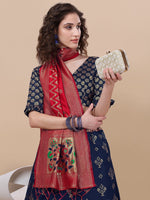 Thumbnail for Lorenvalley Fashion Blue Brocade Fabric Lehenga & Unstitched Blouse With Dupatta - Distacart