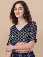 Thumbnail for Lorenvalley Fashion Blue Brocade Fabric Lehenga & Unstitched Blouse With Dupatta - Distacart