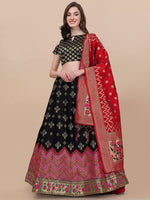 Thumbnail for Lorenvalley Fashion Black Brocade Fabric Lehenga & Unstitched Blouse With Dupatta - Distacart