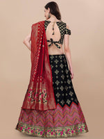 Thumbnail for Lorenvalley Fashion Black Brocade Fabric Lehenga & Unstitched Blouse With Dupatta - Distacart