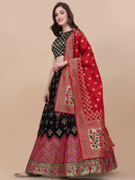 Thumbnail for Lorenvalley Fashion Black Brocade Fabric Lehenga & Unstitched Blouse With Dupatta - Distacart