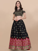 Thumbnail for Lorenvalley Fashion Black Brocade Fabric Lehenga & Unstitched Blouse With Dupatta - Distacart