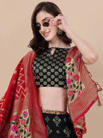 Thumbnail for Lorenvalley Fashion Black Brocade Fabric Lehenga & Unstitched Blouse With Dupatta - Distacart