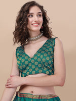 Thumbnail for Lorenvalley Fashion Teal Brocade Fabric Lehenga & Unstitched Blouse With Dupatta - Distacart