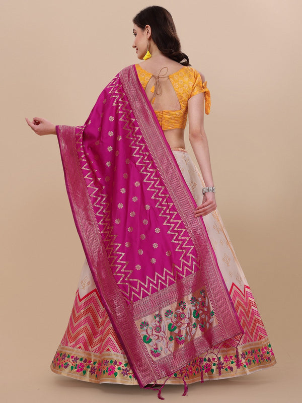 Lorenvalley Fashion Peach Brocade Fabric Lehenga & Unstitched Blouse With Dupatta - Distacart