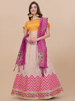 Thumbnail for Lorenvalley Fashion Peach Brocade Fabric Lehenga & Unstitched Blouse With Dupatta - Distacart