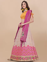 Thumbnail for Lorenvalley Fashion Peach Brocade Fabric Lehenga & Unstitched Blouse With Dupatta - Distacart
