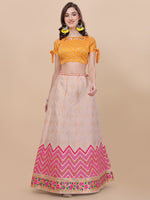 Thumbnail for Lorenvalley Fashion Peach Brocade Fabric Lehenga & Unstitched Blouse With Dupatta - Distacart