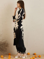 Thumbnail for Indo Era Black Floral Printed V-Neck Sequinned A-Line Kurta With Salwar