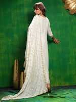 Thumbnail for Sequinned Embroidered Silk Blend Kurta With Pant & Embroidered Dupatta, White - Hiral Fashion - Distacart