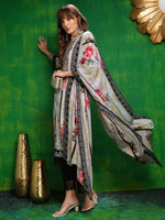 Thumbnail for Pakistani Printed Kurta With Pant & Dupatta, Black - Hiral Fashion - Dista