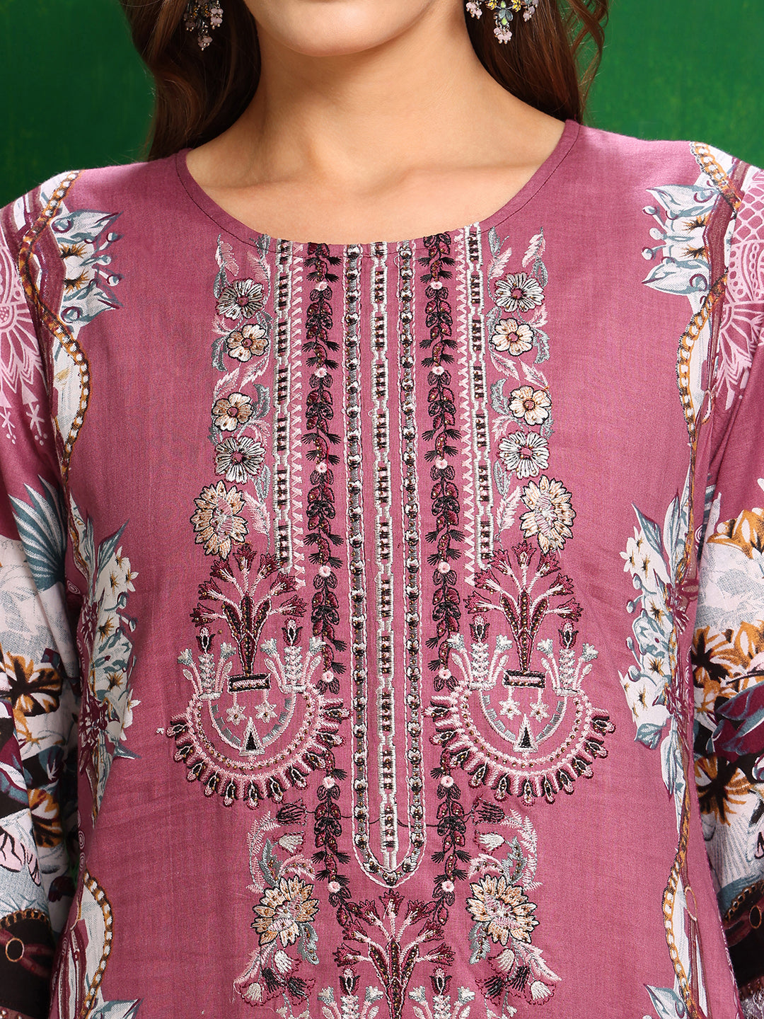 Pakistani Printed Kurta With Pant & Dupatta, Pink - Hiral Fashion - Dista
