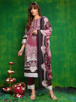 Thumbnail for Pakistani Printed Kurta With Pant & Dupatta, Pink - Hiral Fashion - Dista