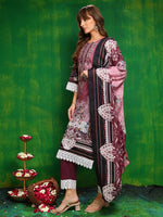 Thumbnail for Pakistani Printed Kurta With Pant & Dupatta, Pink - Hiral Fashion - Dista