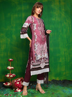 Thumbnail for Pakistani Printed Kurta With Pant & Dupatta, Pink - Hiral Fashion - Dista