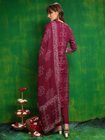 Thumbnail for Bandhani Printed And Embroidered Kurta With Pant & Dupatta, Wine - Hiral Fashion - Distacart